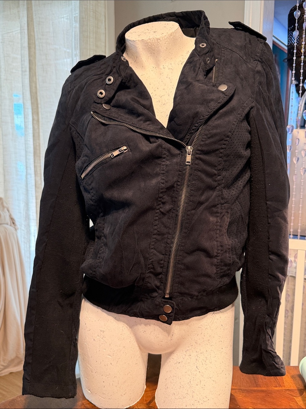 mine Black Asymmetric Moto Leather Jacket